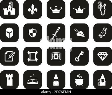Fantasy Or Fairytale Icons White On Black Flat Design Set big Stock Vector