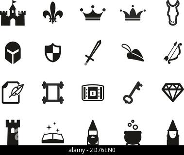Fantasy Or Fairytale Icons Black & White Set big Stock Vector