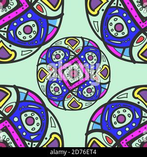 Colorful ethnic ornament. Kaleidoscope pattern. Circles with intricate patterns, bright and beautiful. Eastern motive. Stock Vector