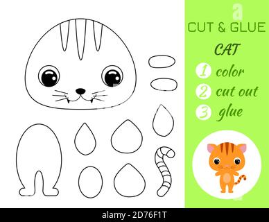 Cut and glue cartoon Black Cat. DIY Witch cat project. Worksheet for ...