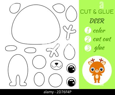 Coloring book cut and glue baby deer. Educational paper game for preschool children. Cut and Paste Worksheet. Color, cut parts and glue on paper.Carto Stock Vector