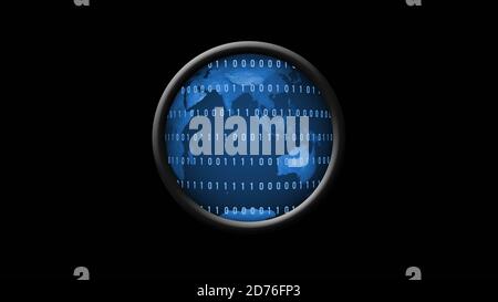 Part of the world map behind lines of binary code in a magnifying lens - isolated on black background - 3D-illustration Stock Photo