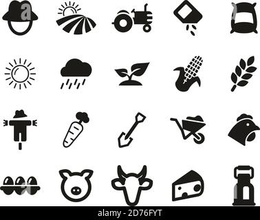 Farm & Farm Equipment Icons Black & White Set Big Stock Vector