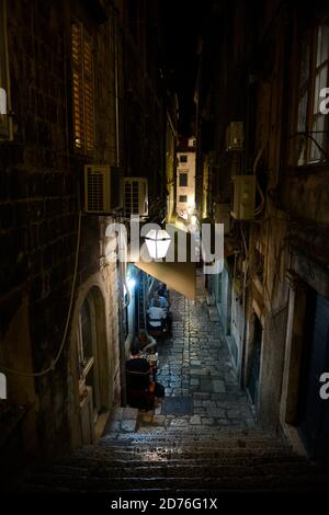 Street restaurant in Dubrovnik at night Stock Photo