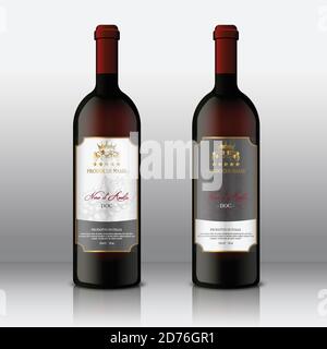 Set of Red Wine bottles with Front Premium Quality Labels Stock Vector