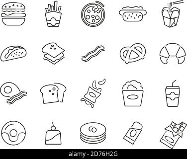 Fast Food Or Junk Food Icons Thin Line Set Big Stock Vector Image & Art ...