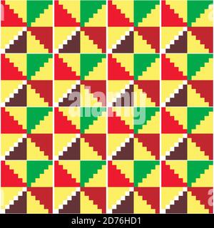 Ghana African tribal Kente cloth style vector seamless textile pattern, geometric nwentoma design in yellow, red, brown and green Stock Vector