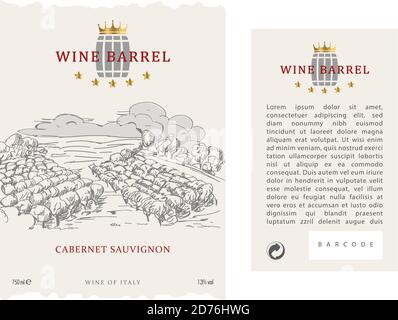 Set of Front and Rear wine label for wine bottle. Vector Label Template ...