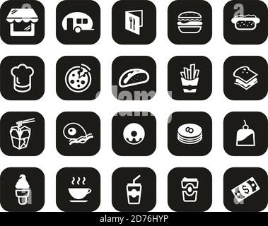 Fast Food Restaurant Or Fast Food Stand Icons White On Black Flat Design Set Big Stock Vector