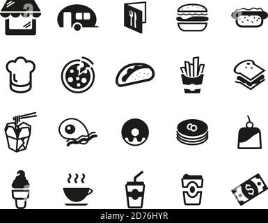 Fast Food Restaurant Or Fast Food Stand Icons Black & White Set Big Stock Vector