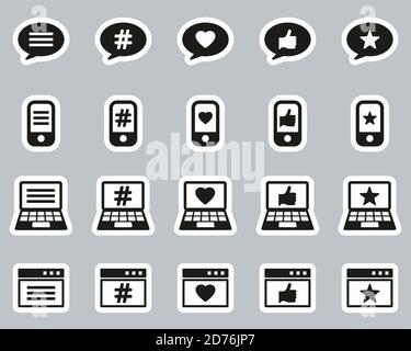 Feedback & Rating Icons Black & White Sticker Set Big Stock Vector