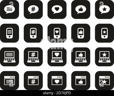 Feedback & Rating Icons White On Black Flat Design Set Big Stock Vector