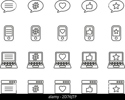 Feedback & Rating Icons Black & White Thin Line Set Big Stock Vector
