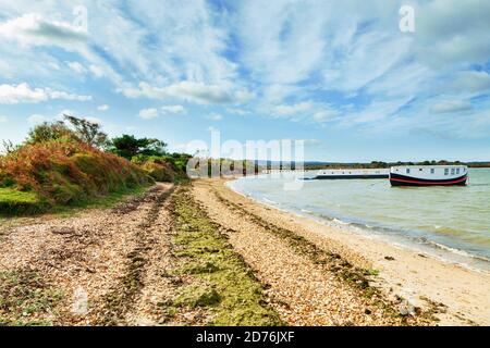 House boats at Shell Bay, Studland, Dorset, taken in the Autumn Stock Photo