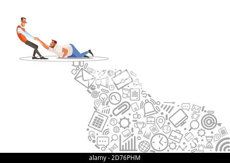 Help friend, coaching, mentoring, abstract icon business problem solving, consulting. Vector illustration. Stock Vector