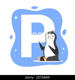 Children ABC english animal alphabet with P letter and cute Penguin. Stock Vector