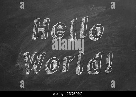 Hand drawing text 'Hello World !' on blackboard Stock Photo