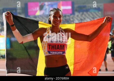 Doha, Qatar. 3rd Oct, 2019. Nafissatou Thiam (BEL) Athletics : IAAF World Championships Doha 2019 Women's Heptathlon at Khalifa International Stadium in Doha, Qatar . Credit: YUTAKA/AFLO SPORT/Alamy Live News Stock Photo