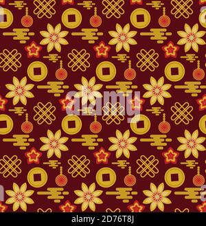 Chinese style clouds red and gold seamless pattern Stock Vector