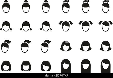 Female Haircut Style Icons Black & White Set Big Stock Vector