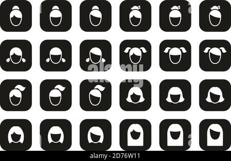 Female Haircut Style Icons White On Black Flat Design Set Big Stock Vector