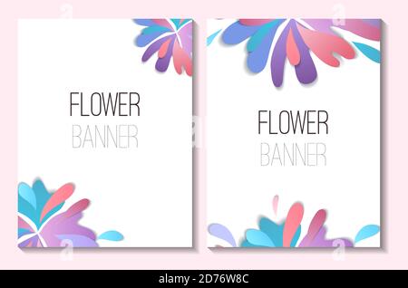 Set of vertical banners with multi colored drops of paint cut from paper and place for text. 3d origami. Splash of water. Vector paper cut template fo Stock Vector