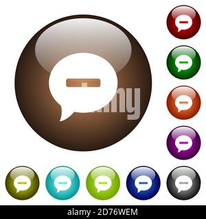 Delete comment white icons on round glass buttons in multiple colors Stock Vector