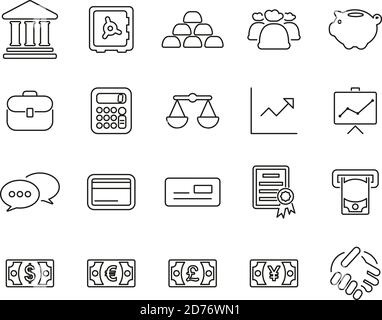 Finance & Investment Icons Black & White Thin Line Set Big Stock Vector