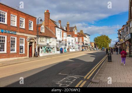 Attractive sunlit shops and banks on Tenterden High Street, Kent, UK Stock Photo