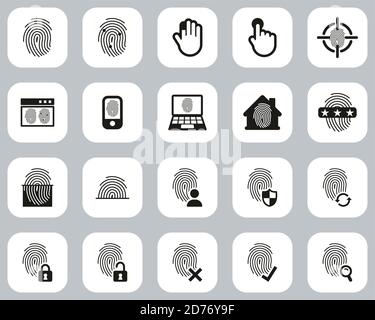 Fingerprint Icons Black & White Flat Design Set Big Stock Vector