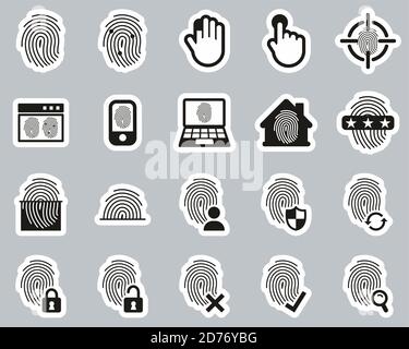 Fingerprint Icons Black & White Sticker Set Big Stock Vector