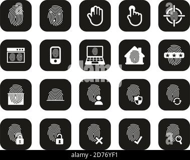 Fingerprint Icons White On Black Flat Design Set Big Stock Vector
