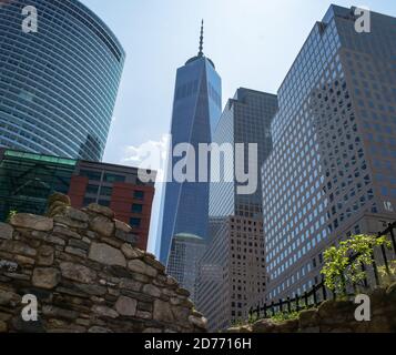 Buildings in Manhattan from Irish Hunger Memorial Stock Photo