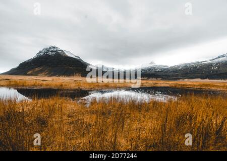 Beautiful panorama landscape in iceland lake with ice mountain in the background Stock Photo