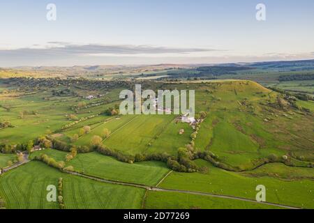 Aerial view wtih beautiful green landscape, Chrome Hill, Peak District National Park, Derbyshire, England, UK. Stock Photo