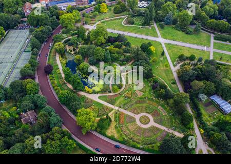 Aerial view wtih beautiful landscape design, UK England Regent's Park top view landscape garden master plan Stock Photo