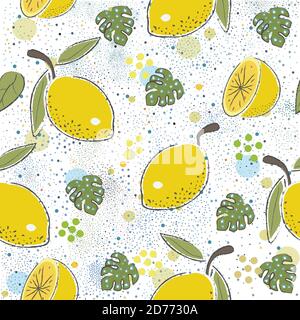 Seamless Pattern with cute lemons. Scandinavian Hand Drawn Style. Stock Vector
