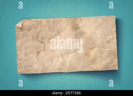 Vintage paper on turquoise background. White paper texture on old background Stock Photo
