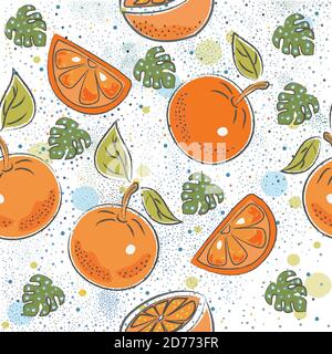 Seamless Pattern with Oranges. Scandinavian Style. Stock Vector