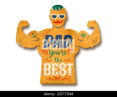 Vintage greeting card for father day with best dad. Happy father's day. Stock Photo