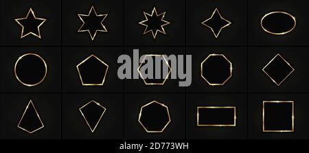 Set of golden geometric frame isolated on black background Stock Vector
