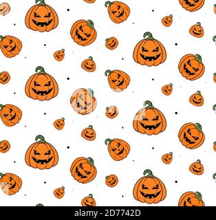 Halloween pumpkins seamless pattern on a white background. Stock Vector