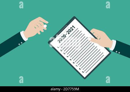 2020 - 2021 new year resolution and target business check list together planning Stock Vector