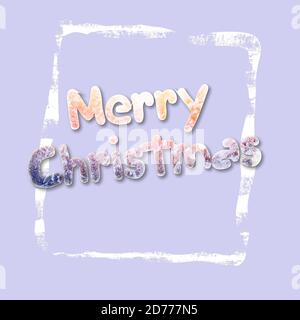 merry Christmas, holiday lettering in a frame, Christmas greetings in the style of snowy winter, new year 2021, Stock Photo