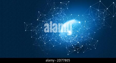 Abstract Blue Minimal Style Cloud Computing, Networks Structure, Telecommunications Concept Design, Network Connections, Transparent Geometric Mesh an Stock Vector