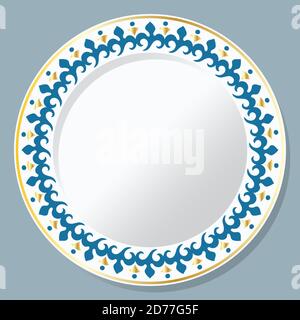 Decorative plate with round ornament. Circular floral frame with roses. Vector EPS 10 Stock Vector