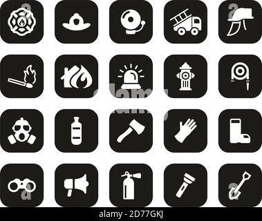 Firefighter & Firefighter Equipment Icons White On Black Flat Design Set Big Stock Vector