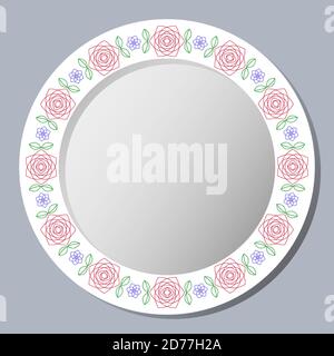 Decorative plate with round ornament. Circular floral frame with roses. Vector EPS 10 Stock Vector