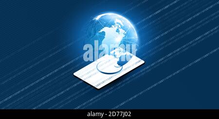 Abstract Blue Minimal Style Augmented Reality, Cloud Computing, Networks, Telecommunications Concept Design with Mobile Phone, Glowing Lines of Binary Stock Vector