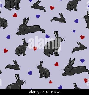 Cute pattern with bunnies and hearts Stock Photo